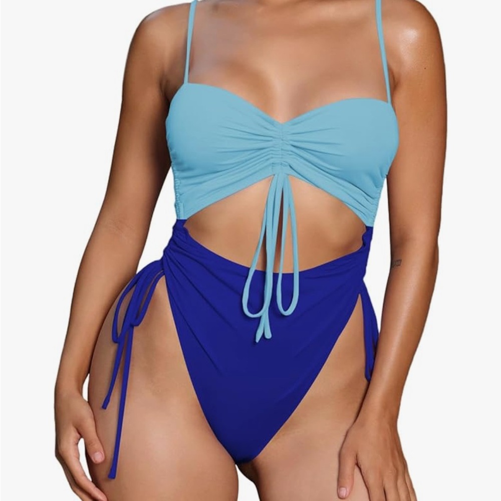 Blue and Light Blue Ruched Bikini Set